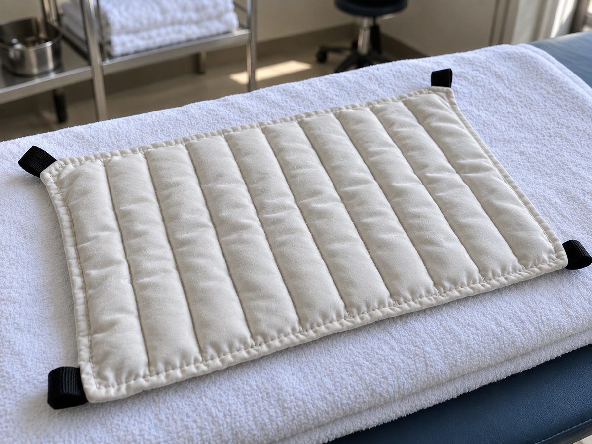 Detalle de una compresa cervical de lona de algodón