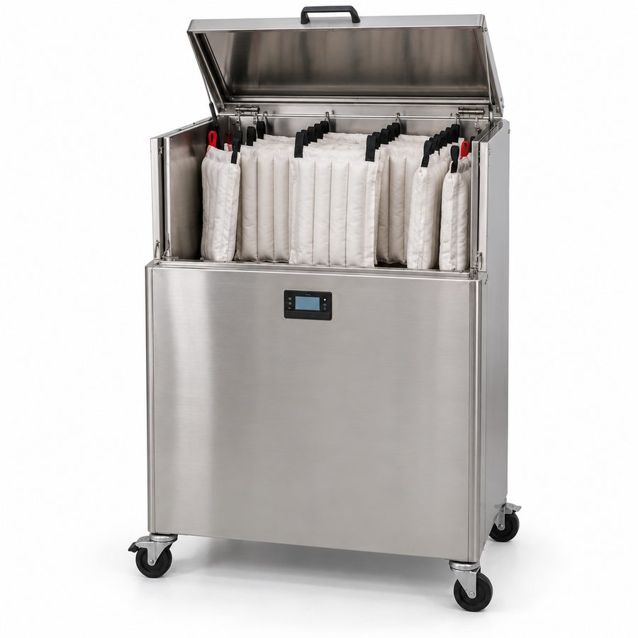 Compresero de acero inoxidable de 75 litros con ruedas